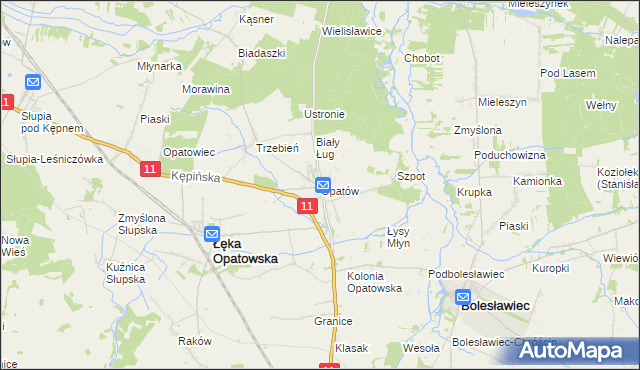 mapa Opatów gmina Łęka Opatowska, Opatów gmina Łęka Opatowska na mapie Targeo
