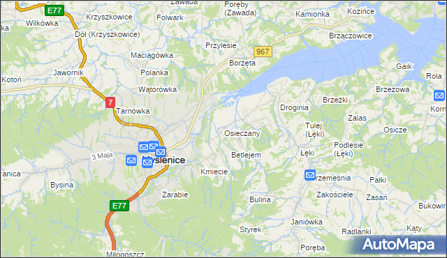 mapa Osieczany, Osieczany na mapie Targeo