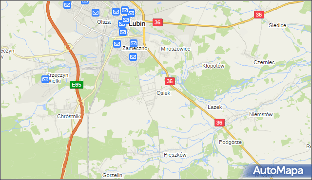 mapa Osiek gmina Lubin, Osiek gmina Lubin na mapie Targeo