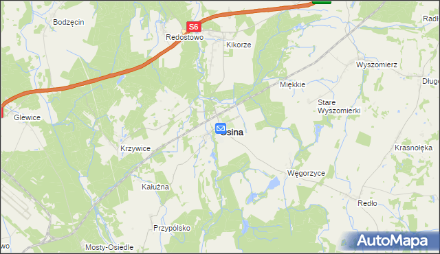 mapa Osina powiat goleniowski, Osina powiat goleniowski na mapie Targeo