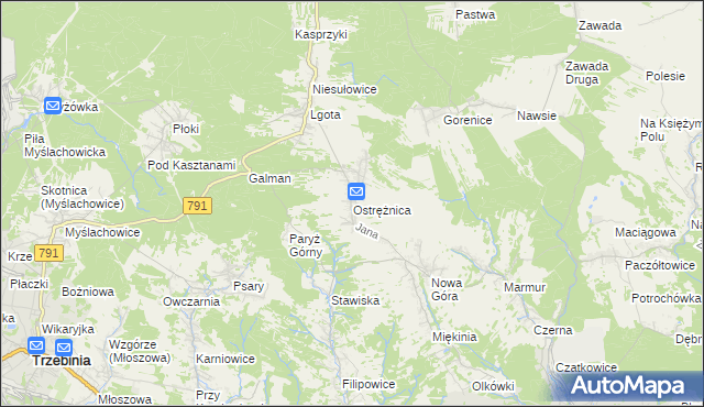 mapa Ostrężnica, Ostrężnica na mapie Targeo