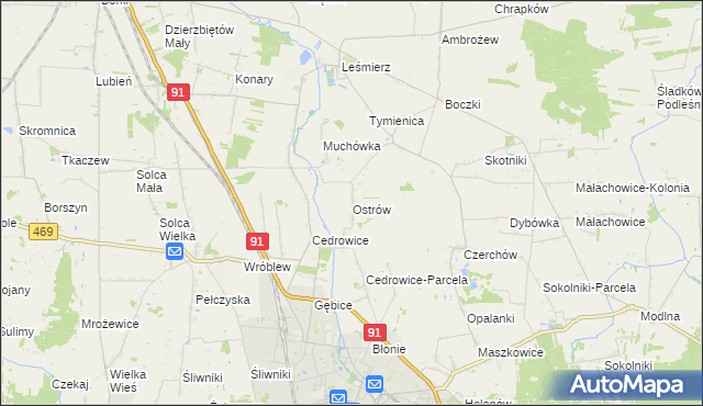 mapa Ostrów gmina Ozorków, Ostrów gmina Ozorków na mapie Targeo