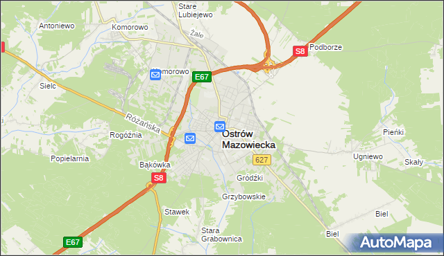 mapa Ostrów Mazowiecka, Ostrów Mazowiecka na mapie Targeo