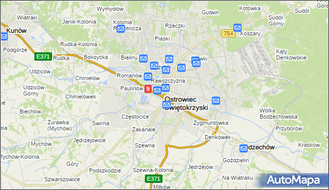 mapa Ostrowiec Świętokrzyski, Ostrowiec Świętokrzyski na mapie Targeo