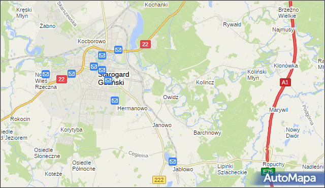 mapa Owidz, Owidz na mapie Targeo