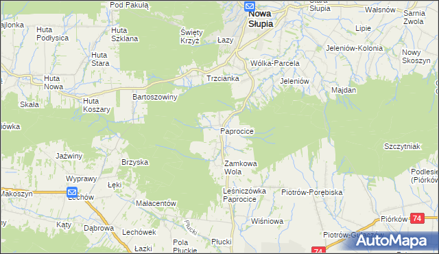 mapa Paprocice, Paprocice na mapie Targeo