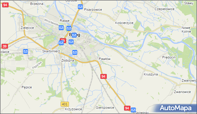 mapa Pawłów gmina Skarbimierz, Pawłów gmina Skarbimierz na mapie Targeo