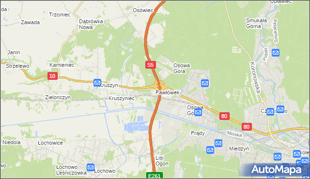 mapa Pawłówek gmina Sicienko, Pawłówek gmina Sicienko na mapie Targeo