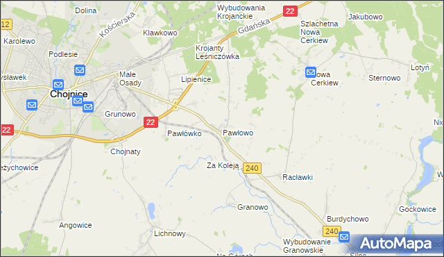 mapa Pawłowo gmina Chojnice, Pawłowo gmina Chojnice na mapie Targeo