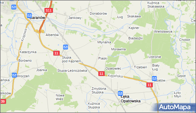 mapa Piaski gmina Łęka Opatowska, Piaski gmina Łęka Opatowska na mapie Targeo