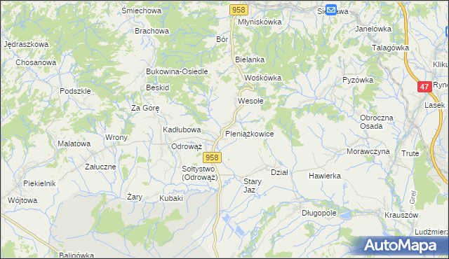 mapa Pieniążkowice, Pieniążkowice na mapie Targeo
