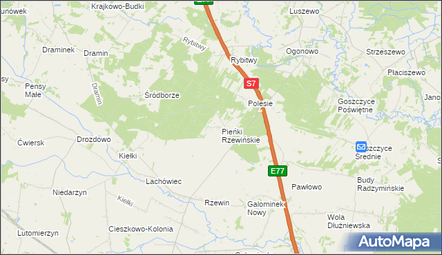 mapa Pieńki Rzewińskie, Pieńki Rzewińskie na mapie Targeo