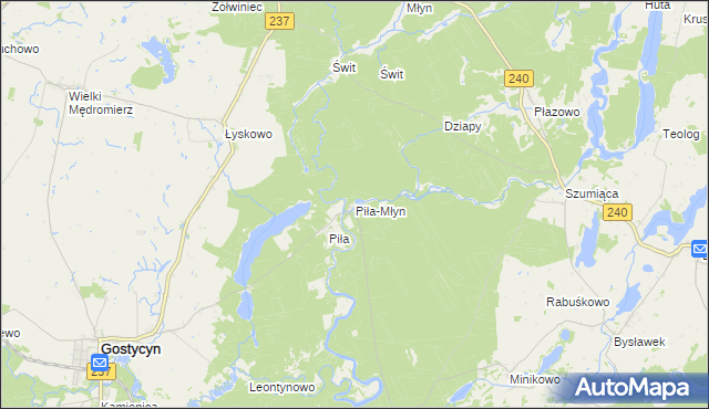 mapa Piła-Młyn gmina Cekcyn, Piła-Młyn gmina Cekcyn na mapie Targeo