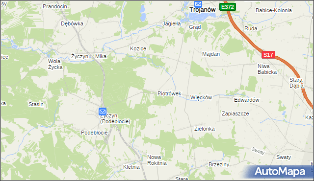 mapa Piotrówek gmina Trojanów, Piotrówek gmina Trojanów na mapie Targeo