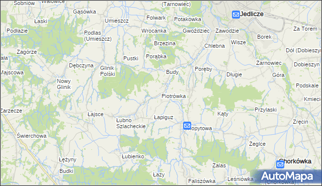 mapa Piotrówka gmina Jedlicze, Piotrówka gmina Jedlicze na mapie Targeo