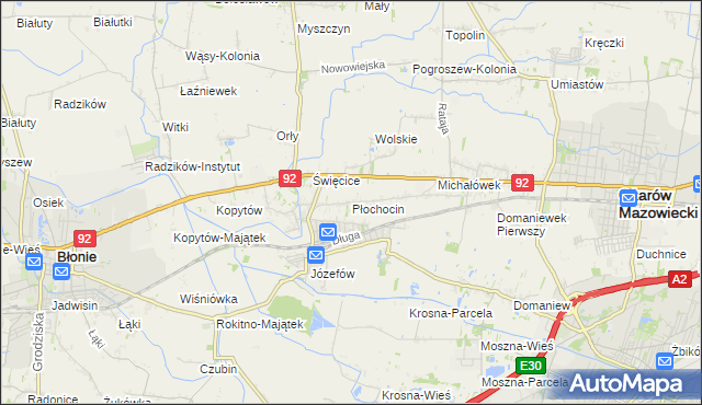 mapa Płochocin gmina Ożarów Mazowiecki, Płochocin gmina Ożarów Mazowiecki na mapie Targeo