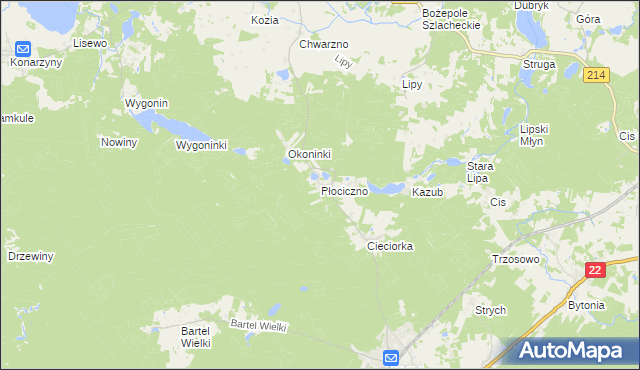 mapa Płociczno gmina Kaliska, Płociczno gmina Kaliska na mapie Targeo
