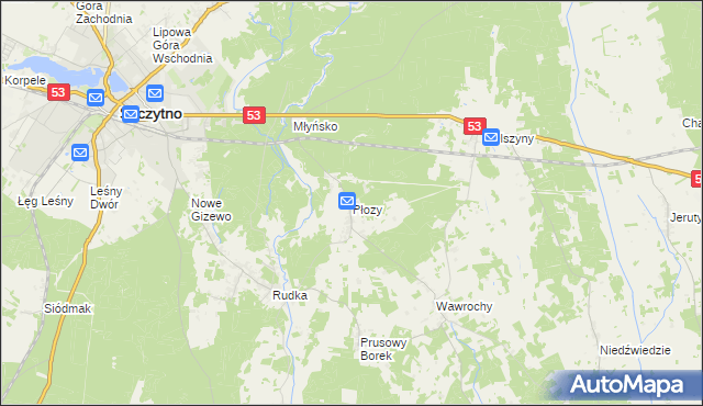 mapa Płozy, Płozy na mapie Targeo