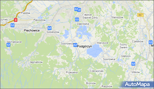 mapa Podgórzyn powiat jeleniogórski, Podgórzyn powiat jeleniogórski na mapie Targeo