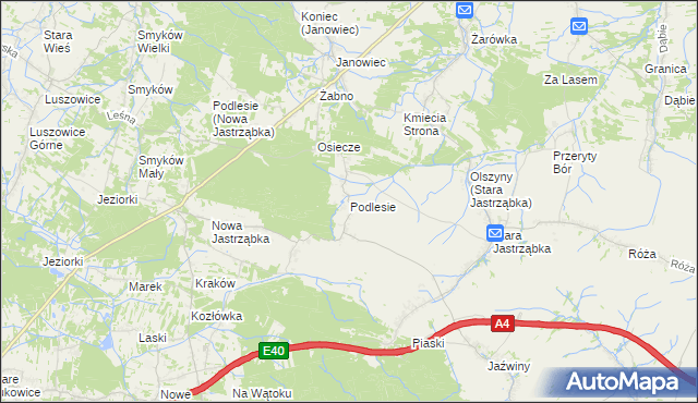 mapa Podlesie gmina Czarna, Podlesie gmina Czarna na mapie Targeo