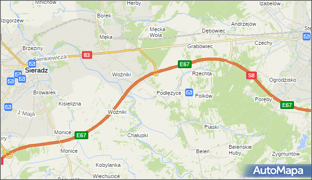 mapa Podłężyce, Podłężyce na mapie Targeo