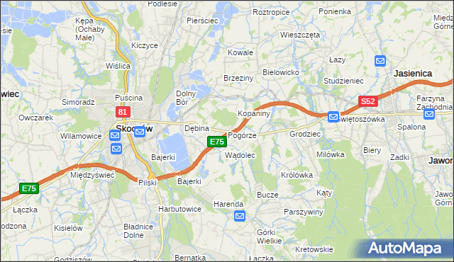 mapa Pogórze gmina Skoczów, Pogórze gmina Skoczów na mapie Targeo