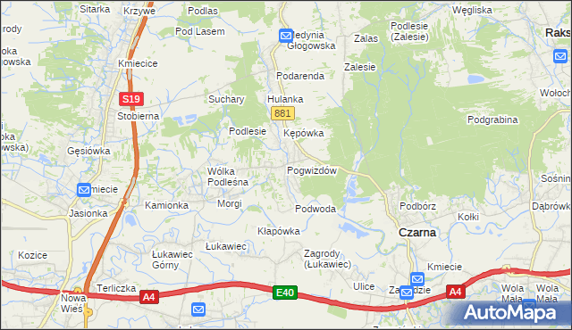 mapa Pogwizdów gmina Czarna, Pogwizdów gmina Czarna na mapie Targeo