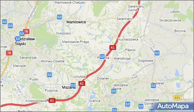 mapa Połomia gmina Mszana, Połomia gmina Mszana na mapie Targeo