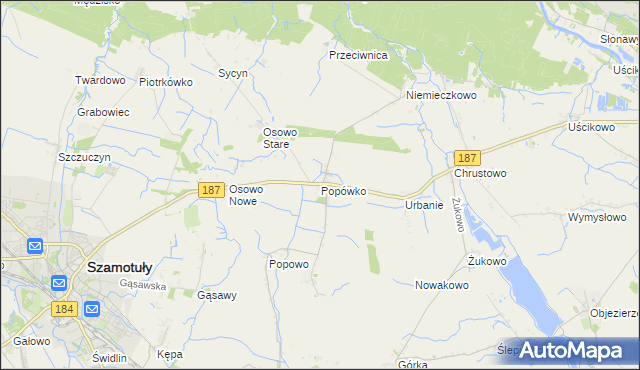 mapa Popówko gmina Oborniki, Popówko gmina Oborniki na mapie Targeo