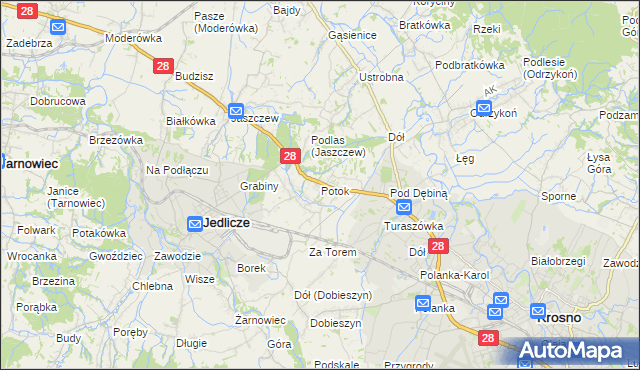 mapa Potok gmina Jedlicze, Potok gmina Jedlicze na mapie Targeo