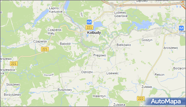 mapa Pręgowo gmina Kolbudy, Pręgowo gmina Kolbudy na mapie Targeo