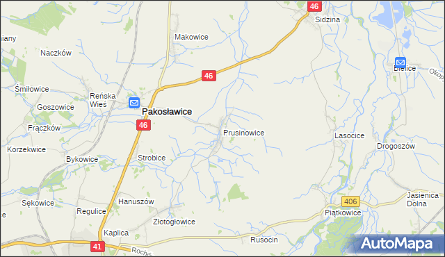 mapa Prusinowice gmina Pakosławice, Prusinowice gmina Pakosławice na mapie Targeo