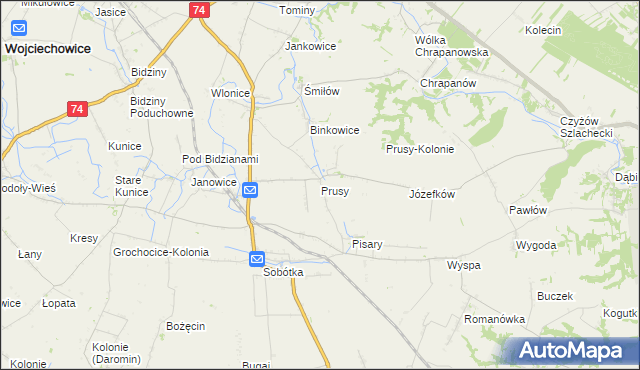 mapa Prusy gmina Ożarów, Prusy gmina Ożarów na mapie Targeo