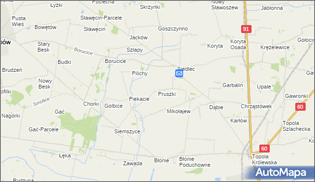 mapa Pruszki gmina Łęczyca, Pruszki gmina Łęczyca na mapie Targeo