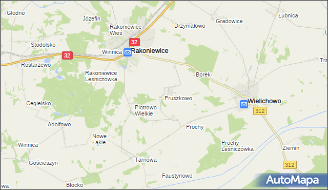 mapa Pruszkowo gmina Wielichowo, Pruszkowo gmina Wielichowo na mapie Targeo