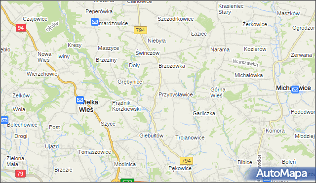 mapa Przybysławice gmina Zielonki, Przybysławice gmina Zielonki na mapie Targeo