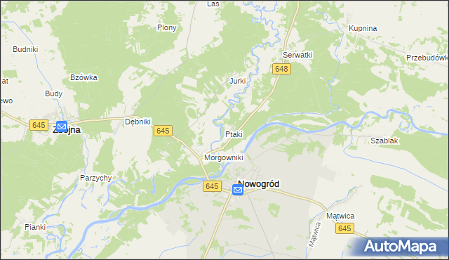 mapa Ptaki gmina Nowogród, Ptaki gmina Nowogród na mapie Targeo