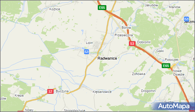 mapa Radwanice powiat polkowicki, Radwanice powiat polkowicki na mapie Targeo