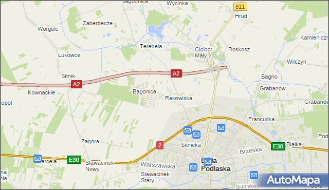 mapa Rakowiska gmina Biała Podlaska, Rakowiska gmina Biała Podlaska na mapie Targeo