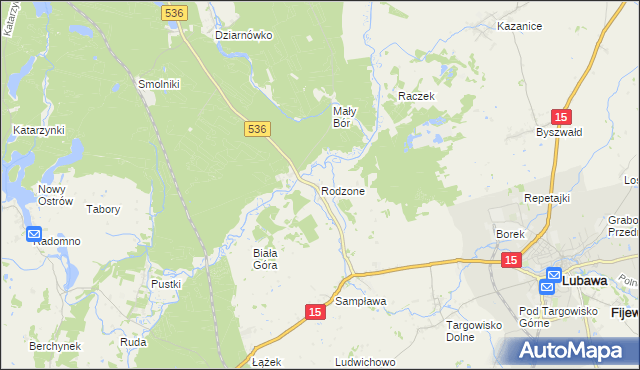 mapa Rodzone gmina Lubawa, Rodzone gmina Lubawa na mapie Targeo
