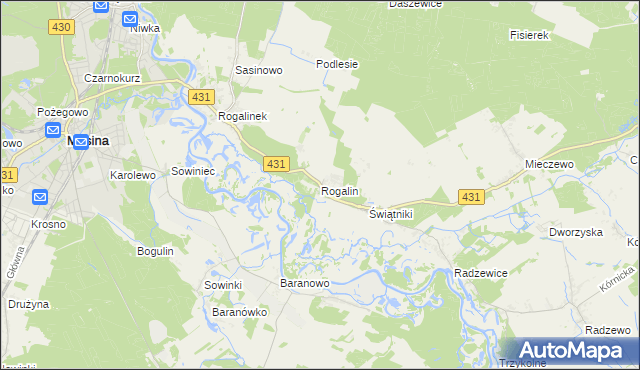 mapa Rogalin gmina Mosina, Rogalin gmina Mosina na mapie Targeo