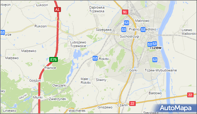 mapa Rokitki gmina Tczew, Rokitki gmina Tczew na mapie Targeo