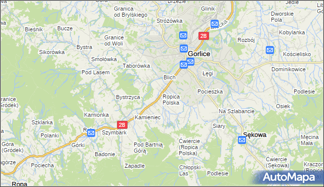 mapa Ropica Polska, Ropica Polska na mapie Targeo