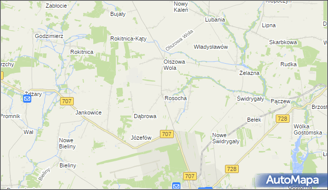 mapa Rosocha gmina Nowe Miasto nad Pilicą, Rosocha gmina Nowe Miasto nad Pilicą na mapie Targeo