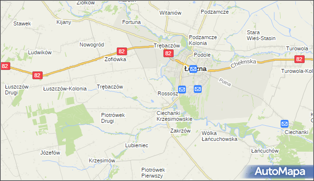 mapa Rossosz gmina Łęczna, Rossosz gmina Łęczna na mapie Targeo