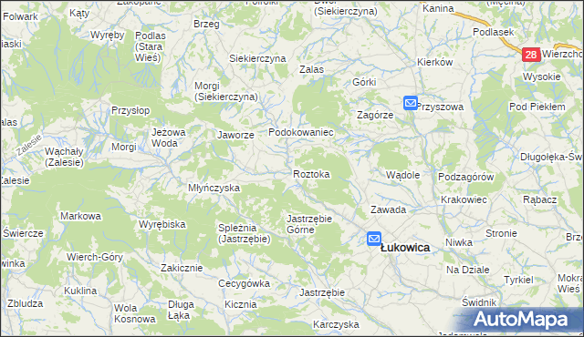 mapa Roztoka gmina Łukowica, Roztoka gmina Łukowica na mapie Targeo