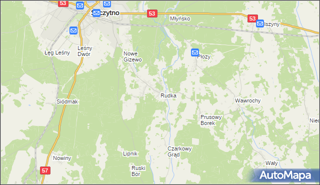 mapa Rudka gmina Szczytno, Rudka gmina Szczytno na mapie Targeo