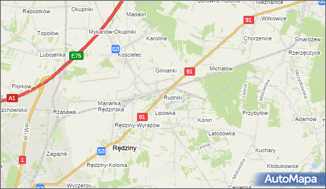 mapa Rudniki gmina Rędziny, Rudniki gmina Rędziny na mapie Targeo
