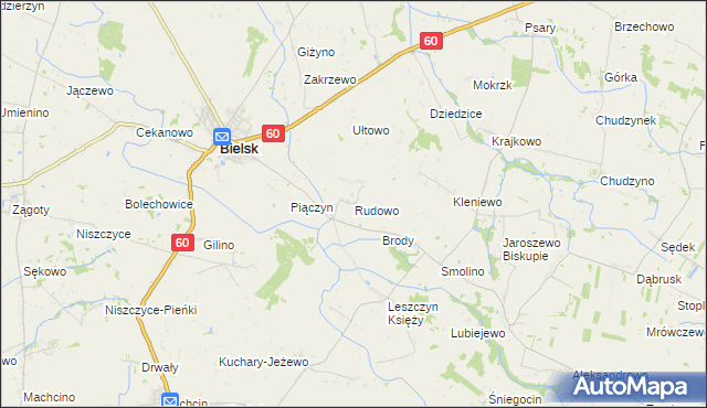 mapa Rudowo gmina Bielsk, Rudowo gmina Bielsk na mapie Targeo