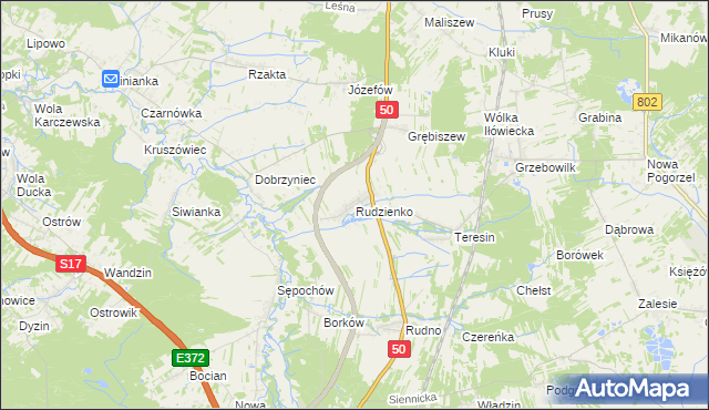 mapa Rudzienko gmina Kołbiel, Rudzienko gmina Kołbiel na mapie Targeo